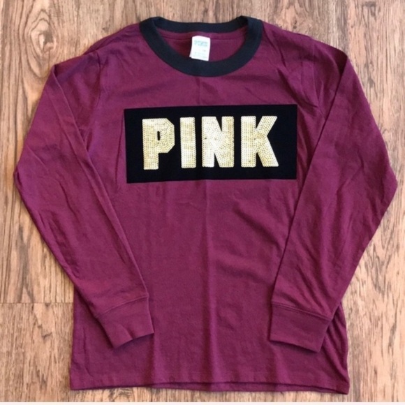 VS PINK Long Sleeve Campus Crew - Gold Sequins - Picture 1 of 6